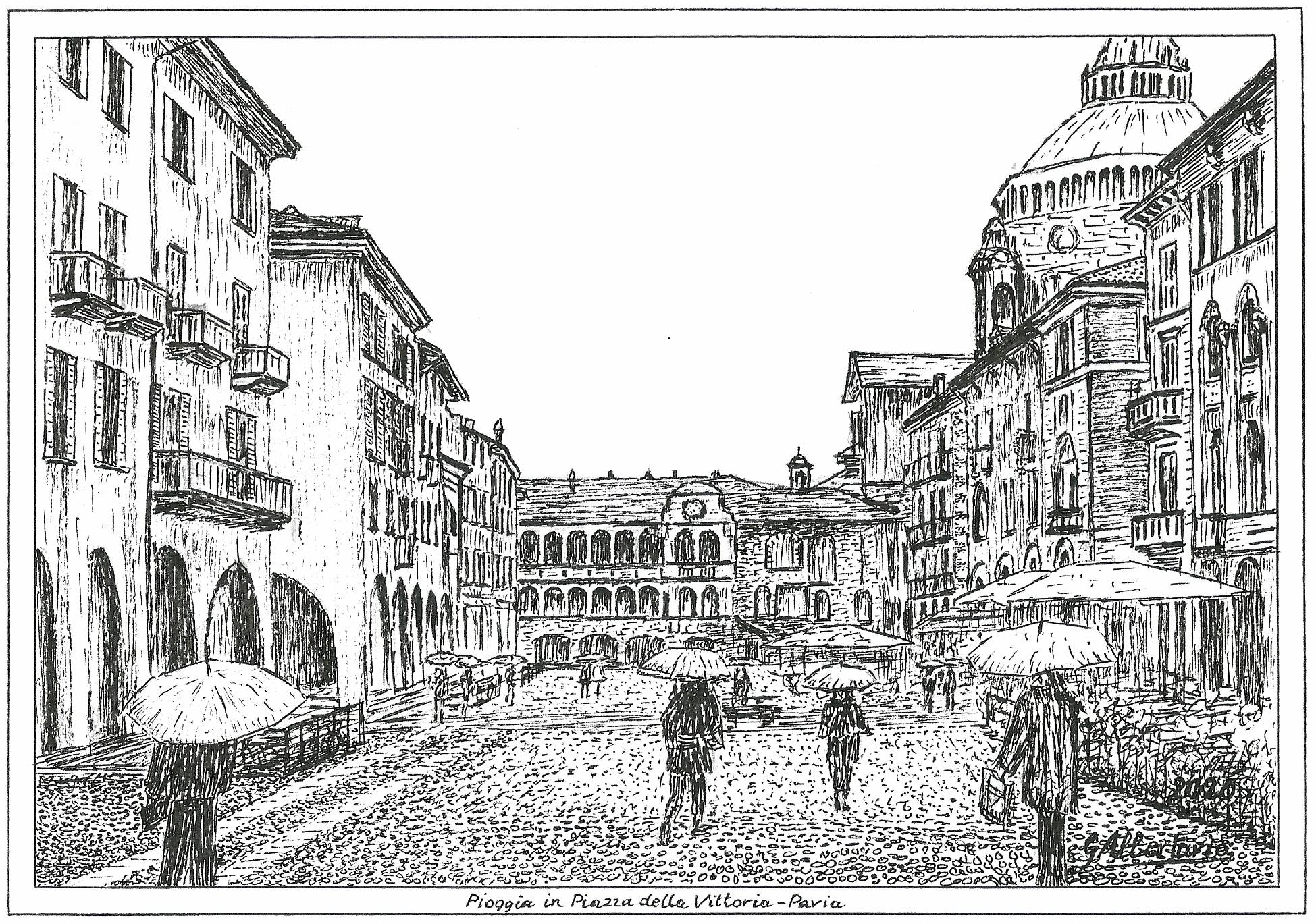 Pioggia in Piazza Vittoria a Pavia